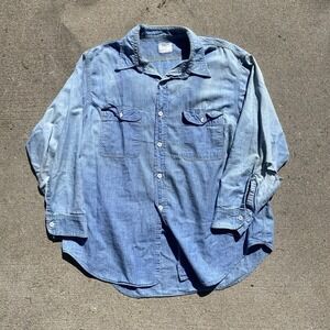 Vintage 70s BIG MAC Chambray denim shirt L/XL Distressed Fades Workwear